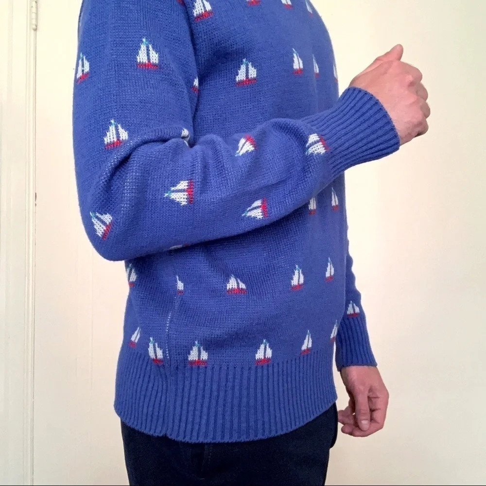 Vintage Boat House Row Sailboat Print Crewneck Sweater Men’s Size Medium New